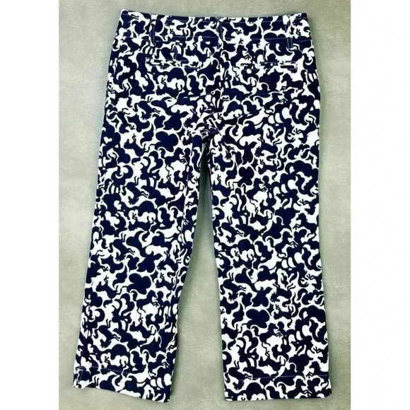 Lilyl Pulitzer Palm Beach Fit Size 2 Womens Navy White Horse Corduroy Crop Pants - Picture 1 of 13